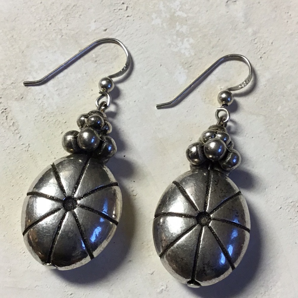 Sterling silver spoke oval drop dangle hook earrings